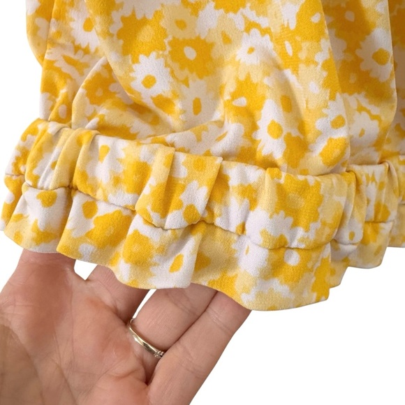 Michael Kors Floral Short-Sleeve Shirt Blouse Tulip Sleeves Yellow White Sz L - Picture 5 of 8